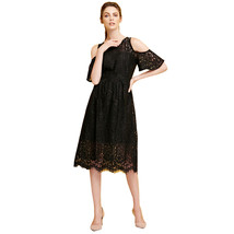 Women&#39; Crochet Black Eyelash Lace Cold Shoulder A-line Midi Dress 12 AUS... - $34.99