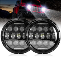 Pair 7&quot; inch Round LED Hi/Lo Beam Headlights Black for Ford F100 F150 F2... - £52.88 GBP