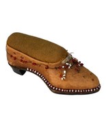 Antique Victorian Folk Art Wood Shoe Sewing Pin Cushion Beaded Hand Carv... - $102.24 CAD