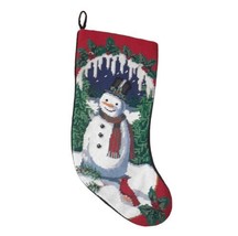 Christmas Stocking Needlepoint Vintage Snowman with Cardinal - $37.39