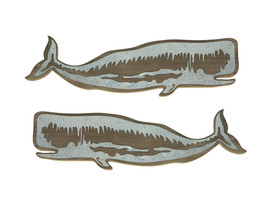 Set of Two 21 Inch Long Distressed Wooden Sperm Whale Wall Plaques Ocean Art - £19.88 GBP