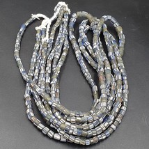 Lot 2 brins ANCIENNES PERLES DE VERRE AFRICAINES gris bleu blanc rayures... - $32.63