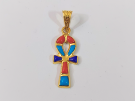 Egyptian Ankh Cross Key of Life Colored 18K Yellow Gold Pendant 1.3 Gr - £179.94 GBP