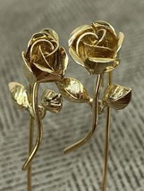 Vintage 3D Rose Stickpins Brooch Hat Lapel Hatpin Pins Gold Tone Lot of 2 - £19.17 GBP