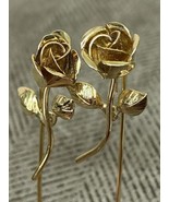Vintage 3D Rose Stickpins Brooch Hat Lapel Hatpin Pins Gold Tone Lot of 2 - €20,65 EUR