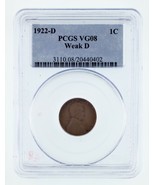 1922-D 1C Wheat Penny Weak D Graded by PCGS as VG-08! Gorgeous! - $285.93 CAD