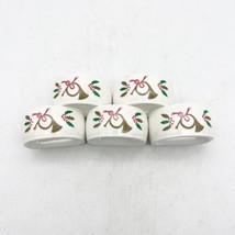 X5 Christmas Napkin Rings Ceramic White French Horn - £19.54 GBP