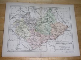 1898 Antique Map Of Counties Of Leicester Leicestershire Rutland / England - £21.96 GBP