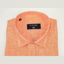 Men's Ciazzo Turkey 100% Linen Breathable Shirt Short Sleeves #Linen 66 Orange image 6