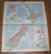 1958 Vintage Map Of New Zealand Auckland Christchurch Dunedin Scale 1:2,500,000 - $39.82