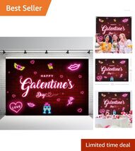 Vibrant Neon Galentine's Day Backdrop - 7x5ft Polyester Banner for Parties - $12.82
