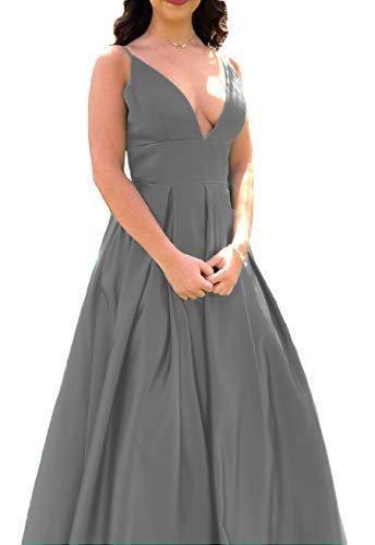 Spaghetti Straps Deep V Neck A Line Long Formal Prom Evening Dresses Gray US 12