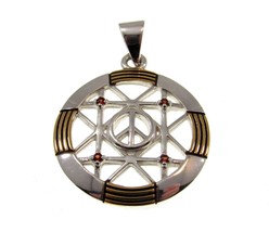 Solid 925 Sterling Silver &amp; 14k Gold Geometric Peace Centralization Pendant - £78.34 GBP
