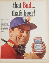 1964 Print Ad Budweiser Beer Fisherman Holds Can of Bud Anheuser-Busch St Louis - £16.24 GBP