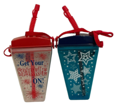 Patriotic Tumblers Water Bottle w/ Straps &amp; Straw Portable Travel Flask 2 Cups - £16.25 GBP