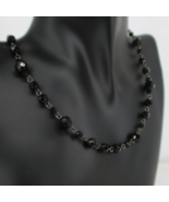 Black Glass Faceted Beads Station Chain Single Strand Womens Necklace 18&quot; - £10.09 GBP