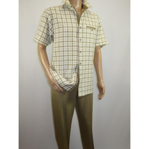 Men 2pc Walking Leisure Suit Short Sleeves By DREAMS Checker 283-03 Tan image 2
