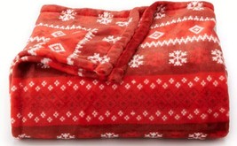 $30 The Big One Plush Fair Isle Red Nordic Snowflake Blanket Soft Fleece 60x72 - £18.35 GBP