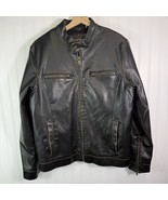 Guess Moto Jacket Brown Faux Leather Mens M Zip Band Collar Sherpa Lined... - $731.99 MXN
