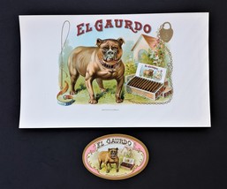 LOT antique 2pc EL GAURDO CIGAR BOX LABEL embossed 6X10 bulldog art pink - £30.75 GBP