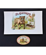 LOT antique 2pc EL GAURDO CIGAR BOX LABEL embossed 6X10 bulldog art pink - £30.38 GBP