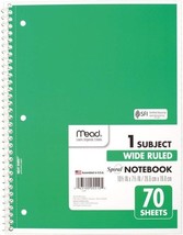 Mead 05510AC5 Spiral 1 Subject Wide Ruled 70 Sheets Notebook - Green - $6.74