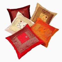 Cushion Cover Set of 5 Pcs Size 16 X 16 Inches Embroidery Decorative Silk Pillow - £101.59 GBP