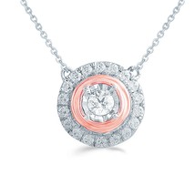 1/4CT TW Diamond Round Halo Necklace in Sterling silver &amp; 10K Rose - £50.66 GBP