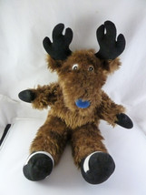 Moose Hand Puppet Full Body 18&quot; Shaggy Plush brown with blue nose - $12.78