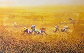 Rare Signed BANGAU SUNARTO Harvesting in the Field Indonesia Asian Art Painting - £1,248.88 GBP