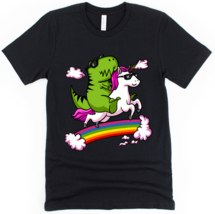 T-Rex Dinosaur Riding Unicorn Funny Rainbow Unisex T-Shirt - £22.38 GBP