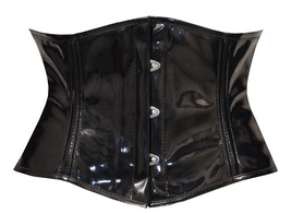 Full Steel Boned Cincher Shaper Mini Waspie Fetish Black PVC Vinyl Corse... - $29.18