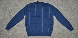 Mens Sweater Haggar Blue Windowpane Long Sleeve Crewneck $54 NEW-size S - £19.38 GBP