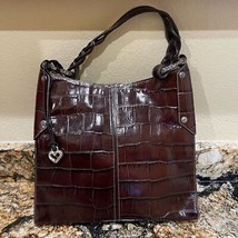 Vintage Brighton Endora Brown Croc Embossed Leather Shoulder Bag Silver Hardware - $36.20