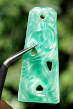 Jade Green Translucent Glass Pierced design Pendant - £10.35 GBP