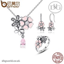 BAMOER 925 Sterling Silver Ladies Ring, Earring, Necklace Jewellery Set - Cherry - £36.05 GBP