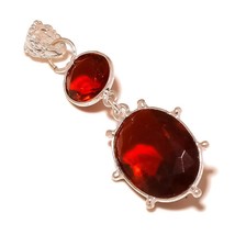 Red Apatite Quartz Two Gemstone 925 Silver Overlay Handmade Double Drop Pendant - £7.98 GBP