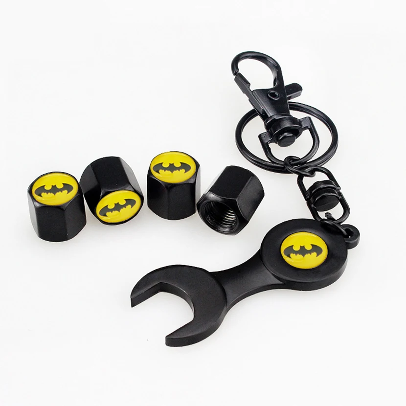 Bat Pattern  Wheel Dustproof Valve Caps with Wrench Car Keychain Ring for Motorc - £41.35 GBP