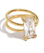 Unique CZ Solitaire Double Ring Stainless Steel - $48.55 CAD