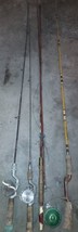 4 Antique Fishing Reels And Poles  Lot - £79.03 GBP