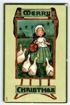 Christmas Postcard Dutch Girl Geese Wood Shoes Muff Ivy M. James Series 522 Tuck - £16.75 GBP