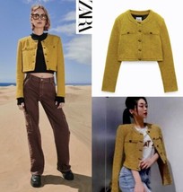 Zara Textured Weave Jacket Mustard Size S - £51.12 GBP