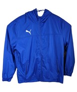 Mens Puma Hooded Rain Jacket Royal Blue Coat Size Large L Fleece Lined - $54.59