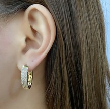18k Italian Gold Plated Aretes Zircon Stone Earring Women&#39;s Hoop Huggies Earring - £18.11 GBP