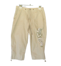 Basic Editions pants cropped Capri Small beige embroidered  tie waist inseam 19&quot; - £9.04 GBP