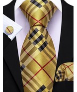 Gold Stripe (Burberry Inspired) Necktie, Hanky, and Cufflinks - $18.99