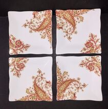 222 FIFTH Square Appetizer Plates Set 4 Surya Saffron Red Orange Floral ... - $30.00