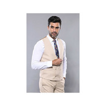 Men 3pc European Vested Suit WESSI by J.VALINTIN Extra Slim Fit JV31 Beige plaid image 4