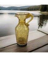 Vintage AMBER Crackle Blown Glass Small Pitcher Vase Applied Handle Art ... - $241.39 MXN