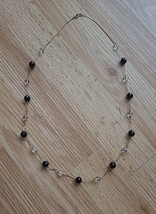 Signed TRIFARI TM Acrylic Black Clear Beads Gold Tone Chain Spring Ring Necklace - £10.38 GBP
